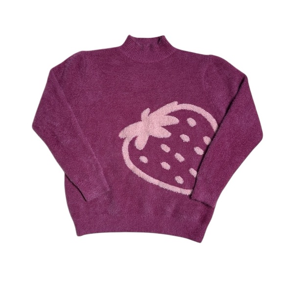 Sweaters - Strawberry Eyelash Mock Neck Long Sleeve Pullover Sweater Womens XS